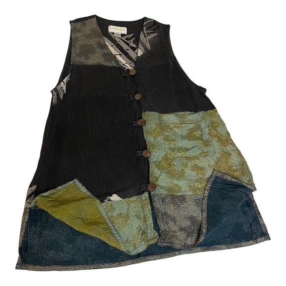 Kusnadi New York Vintage 90s Patchwork Rayon Vest Boho Artsy Hippie OS - Picture 6 of 8